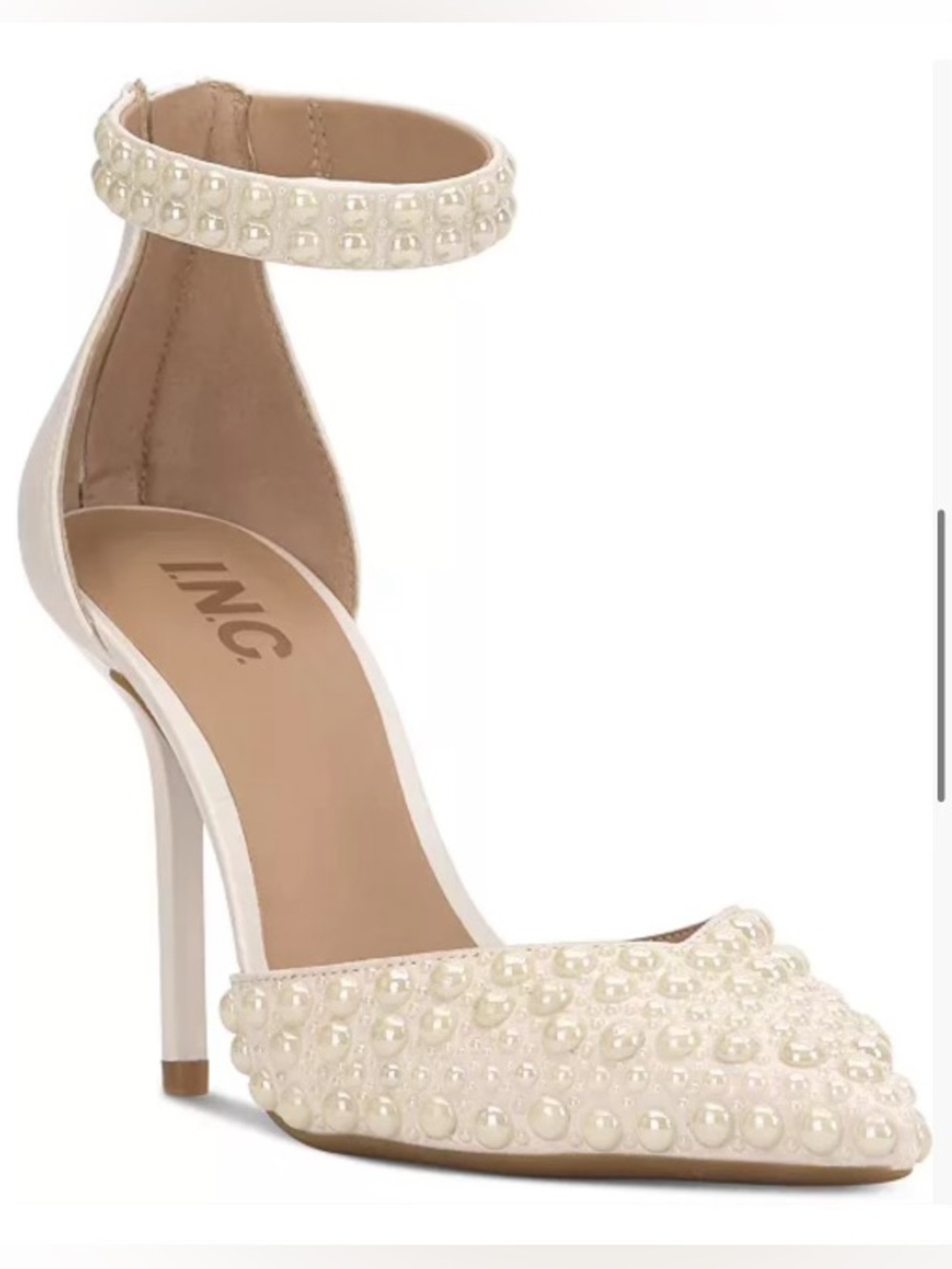 INC International Concepts Pearl-Embellished Ivory Ankle-Strap Pump
